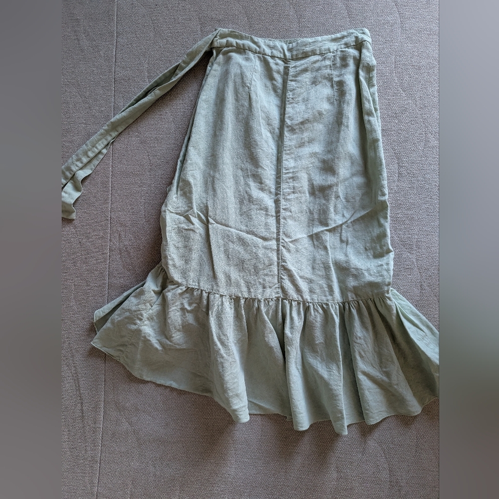 Zara Light Green Linen Ruffled Wrap Skirt - Picture 4 of 7